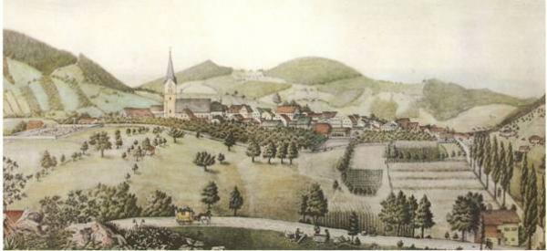 Original Tonlithographie von G. Lichtenegger, ca. 1860, Hauzenberg, Ansicht von Süden. 
Foto: StAH